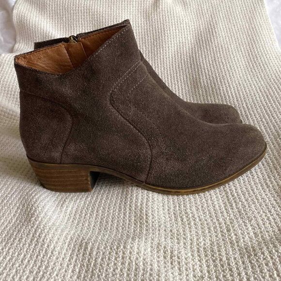 Lucky Brand Distressed Western Ankle Boot Brown Suede Womens 6 Chunky Heel - Picture 5 of 14